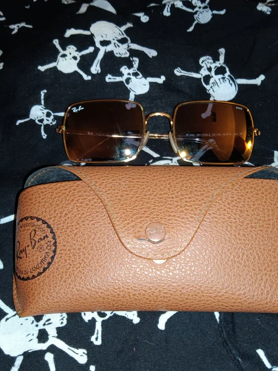 Ray-Ban RB1969 Rectangle Gold Brown Sunglasses Pre-Owned
