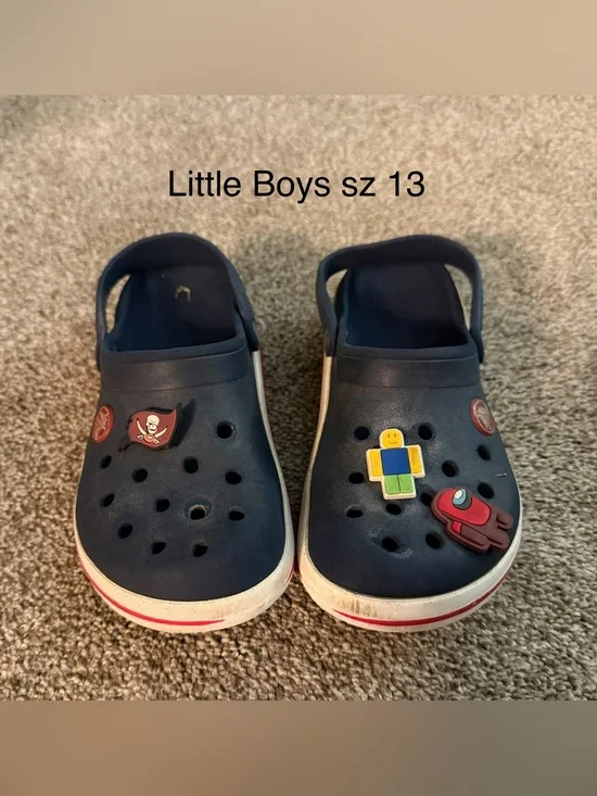 Kids Navy Clog Shoes with Decorative Charms Sz 13