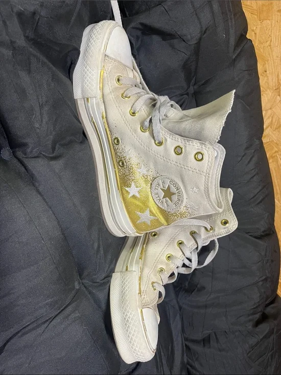 Converse Chuck Taylor High Top Sneakers - White with Gold Stars