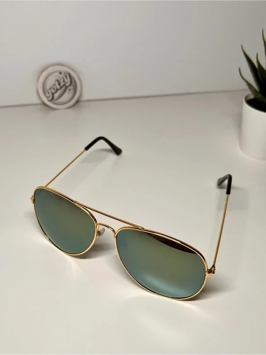 Gold Frame Green Lens Aviator Sunglasses - Men