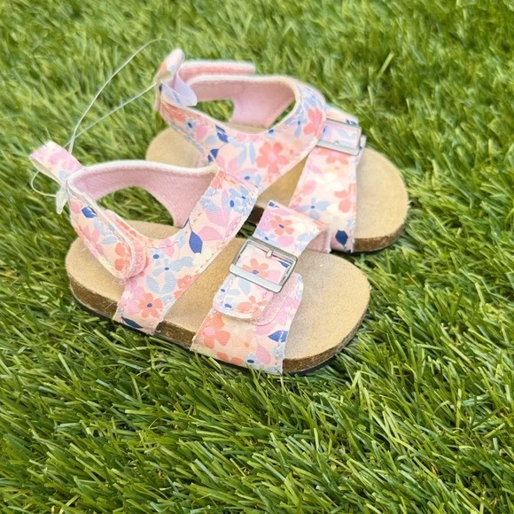NWT Carter's Pink Floral Buckle Sandals for infant 0-3 months