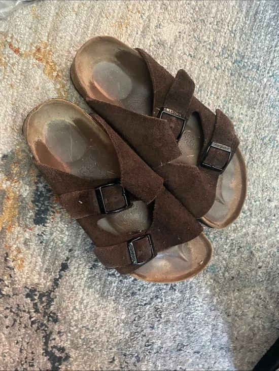 Birkenstock Brown Suede Double-Strap Sandals, Size 5.5