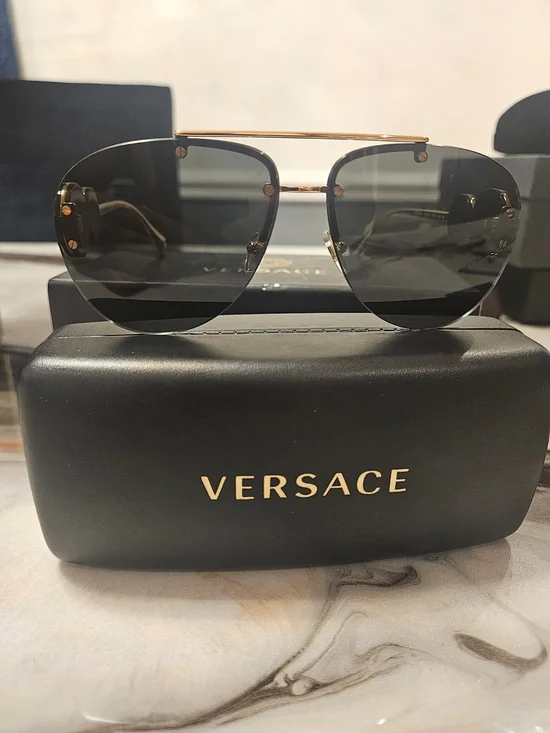 Versace Gold Frame Sunglasses with Black Lenses