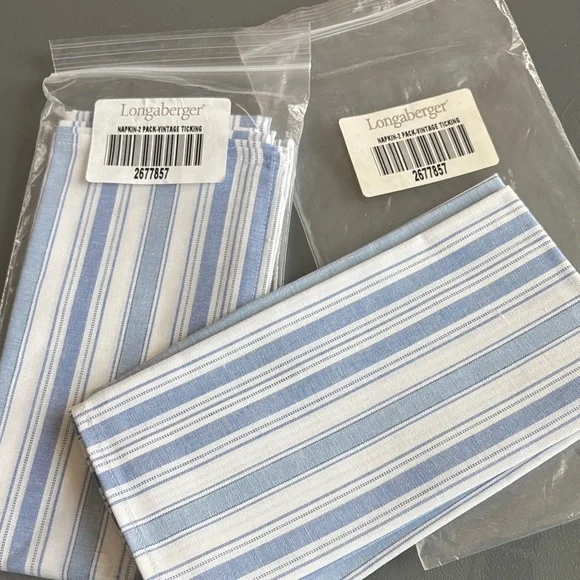 Longaberger Striped Blue and White Napkins