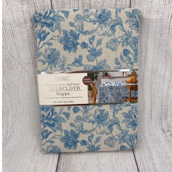 Badgley Mischka Tablecloth 60x84 Blue Floral Water Resistant Indoor Outdoor