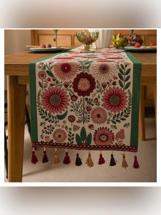 Floral Tassel Table Runner 95” Long