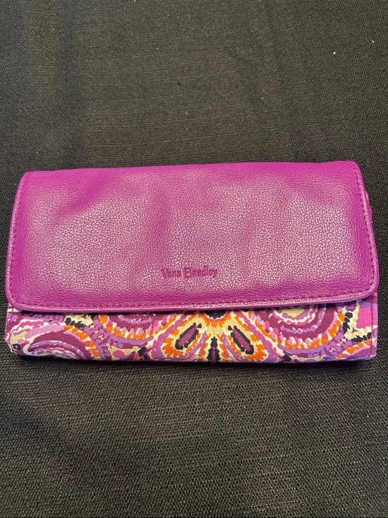 Vera Bradley Purple Foldover Wallet with Multicolor Print