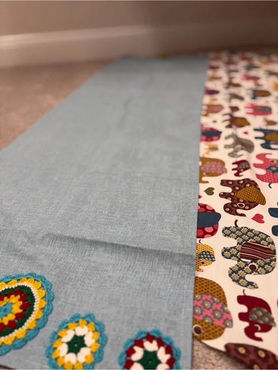 Handmade Blue Table Runner or  Colorful Elephant Print made by my mother
