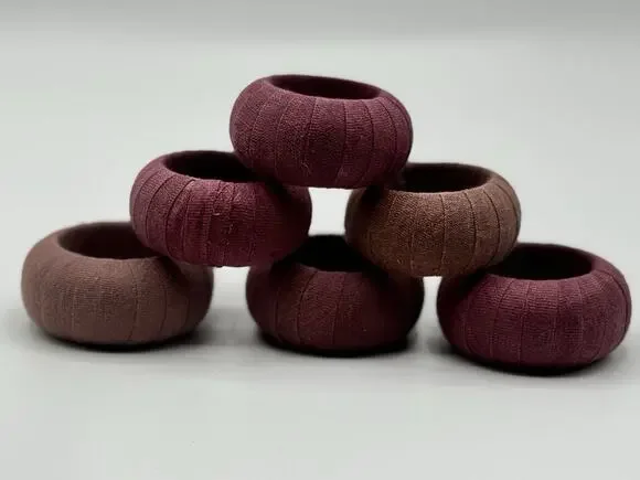 Vintage MCM 80's Purple Mauve Linen Wrapped Napkin Rings Set of 6
