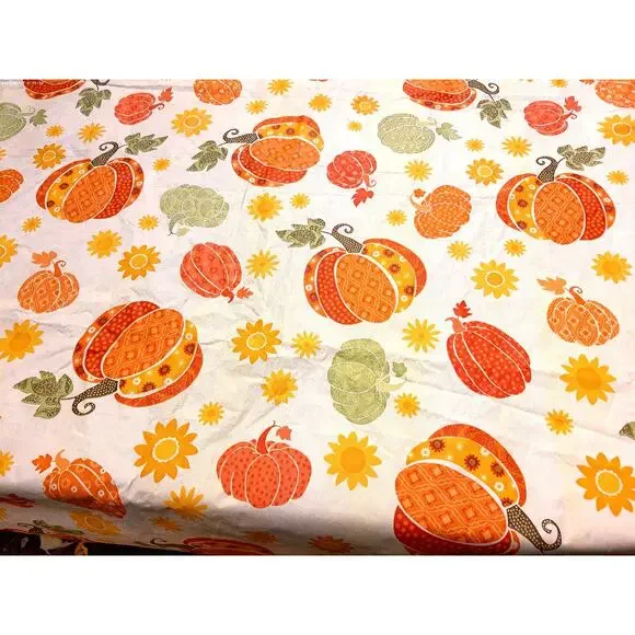 Halloween Pumpkin Fall Harvest Tablecloth Fabric Crafts Flannel Backed READ