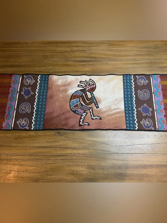Southwestern Kokopelli Style Table Runner Tapestry Woven Aztec Design 68