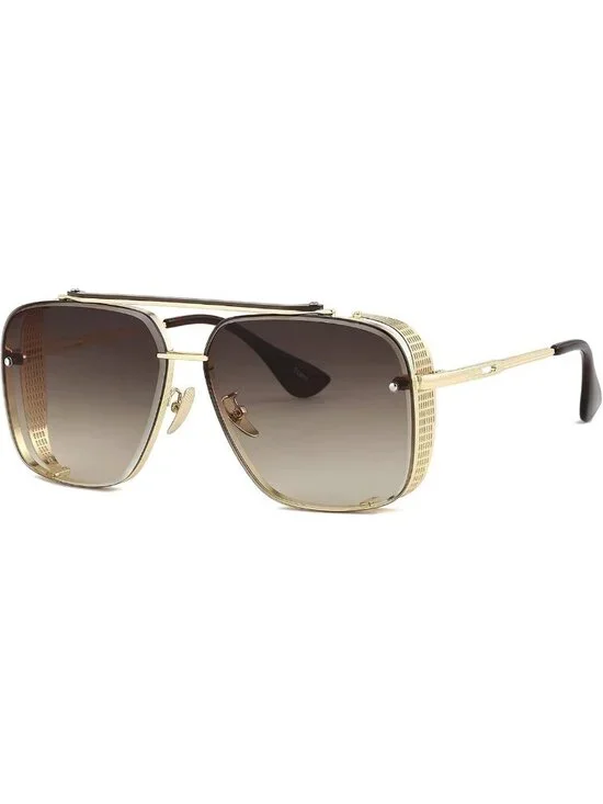 Oversized Square Aviator Gradient Sunglasses for Men | Vintage Metal Steampunk