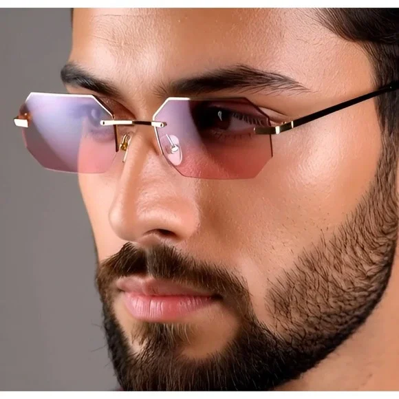 Sunglasses Gold Frame Pink Gradient Lens Men Fashion Driving Sun Protection 2026