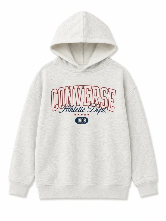 Converse Hooded Sweatshirt in Heather Light Gray with Red and Navy Logo