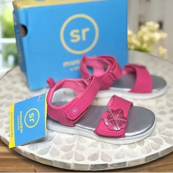 Stride Rite Jade Pink Glitter Flower Sandals Toddler Girls Size 9M EU 25