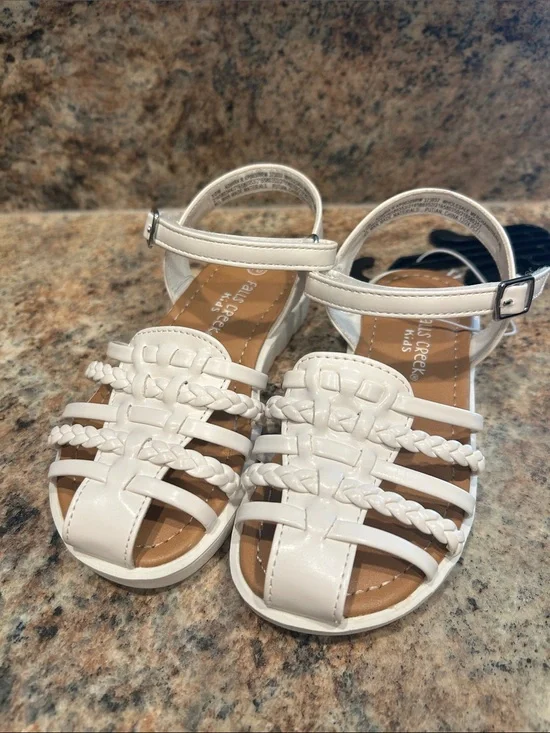 New Girls White Braided Strappy Sandals - size 10
