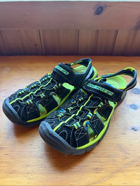 Skechers Kids Black and Neon Green Athletic Closed-Toe Sandals