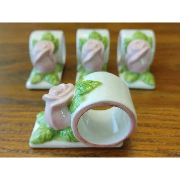 Rosebuds Set of 4 Chopsticks or Napkin Rings Country Cottage Style