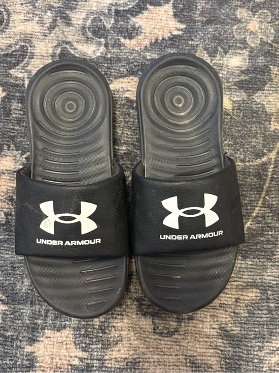 Under Armour Black Kids Slide Sandals with White Logo