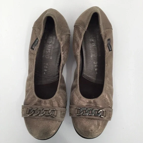 Mephisto Alison shoe crackle leather ballet flat comfort bronze chain 8