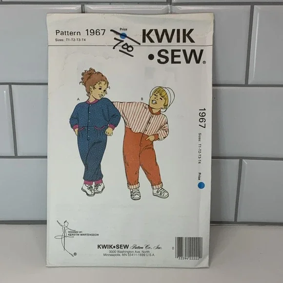 Kwik Sew 1967‎ Sewing Pattern Toddlers' Jumpsuits uncut Sz T1-T4