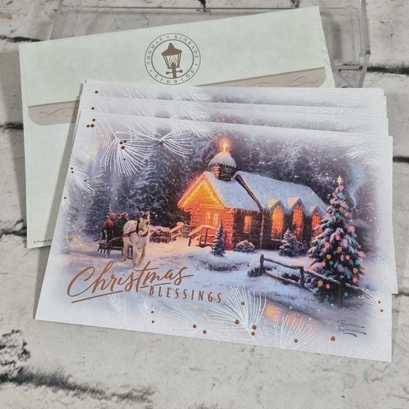 Hallmark Thomas Kinkade Christmas Blessings Cards Glitter Lot Of 7