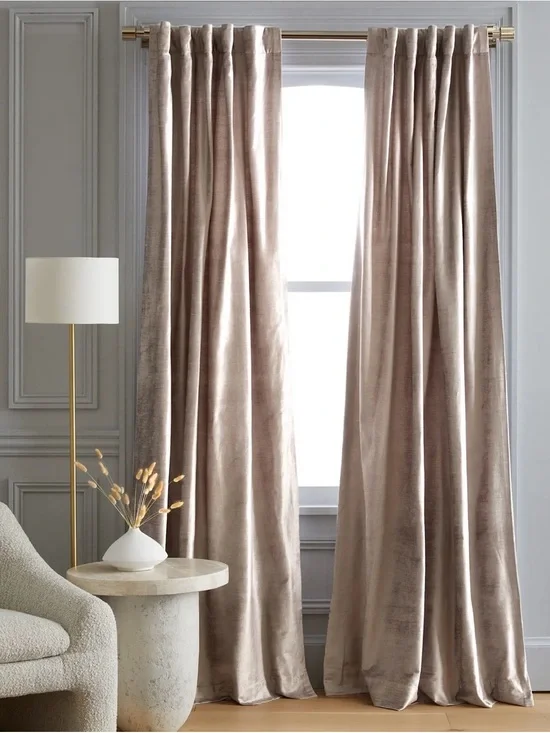Quince Luster Velvet True Blackout Curtain Panel in Silver
