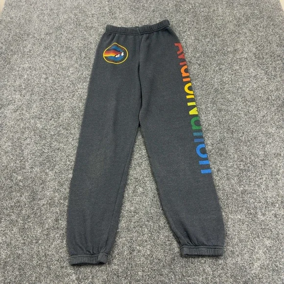 Aviator Nation Sweatpants Kids 12 Charcoal Cotton Blend Rainbow Logo Retro Surf