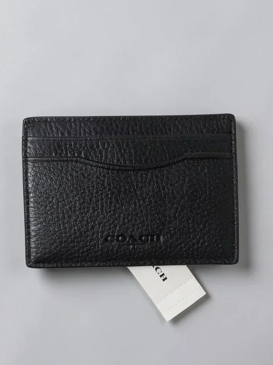 Coach Men's Card Case w/ Money Clip - Black Leather - NWT
