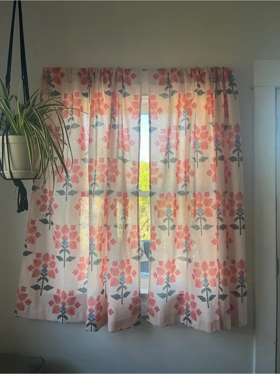 Floral Coral Window Curtains