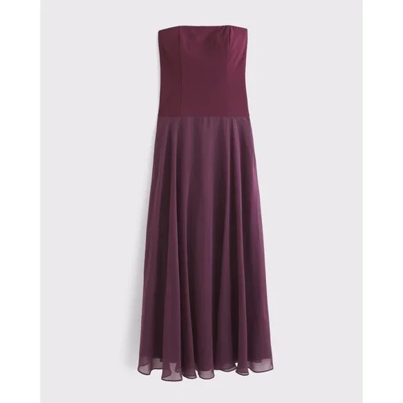 Abercrombie & Fitch Burgundy Drop Waist Maxi Dress Medium Tall NWT Cottagecore