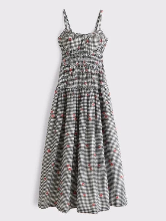 A&F Bra-Free Smocked Drop-Waist Maxi Dress XS