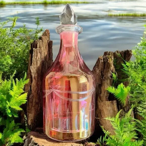 8.5” Vintage Bohemian Cut Pink Cranberry Crystal Glass Genie Decanter Bottle