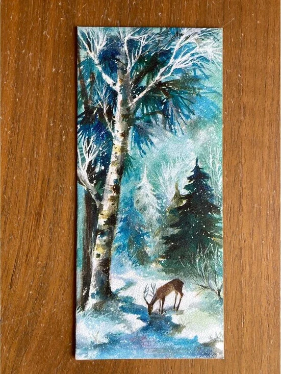 Deer In Forest Winter Time Card Xmas Christmas Card Hallmark Card