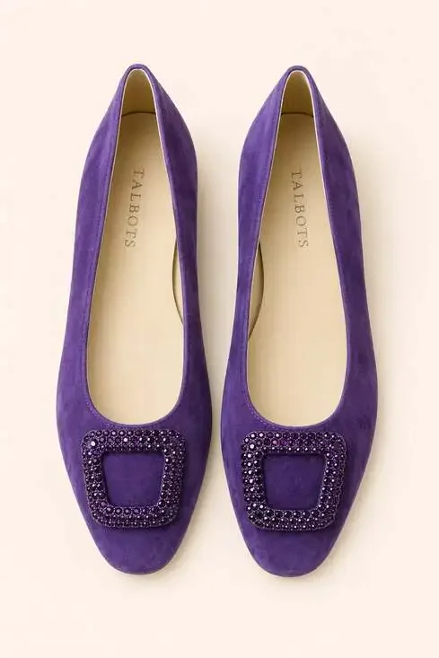 Talbots Purple Suede Rhinestone Buckle Ballet Flats Leather 8.5 M