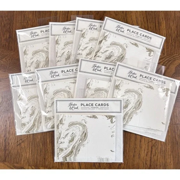 9 Packs New Hester & Cook 12 Name Place Cards Die Cut Gold Marbled HC086 108 Car