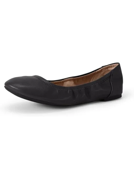 Amazon Essentials Women's Black Faux Leather Synthetic Comfortable Slip On Flats