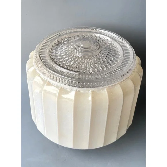 Vintage Art Deco Milk Glass Schoolhouse Light Globe Ribbed Sunburst Replacement‎