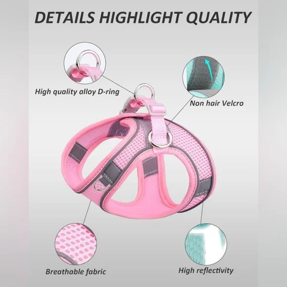 📣 Solmoony Dog Harness XS 🆕 Without Tags No Pull Puppy Harness Leash Pink 🐕‍
