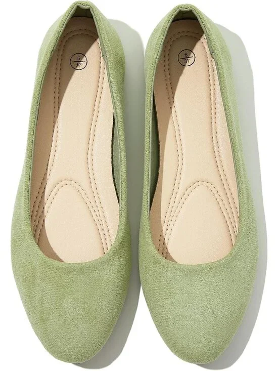 Women's Green Suede Round Toe Soft Flexible & Foldable Comfortable Ballet Flats