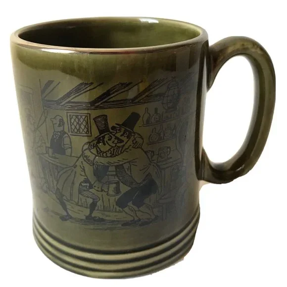 Princess House earthenware green ceramic stein beer mug drunks sods love England