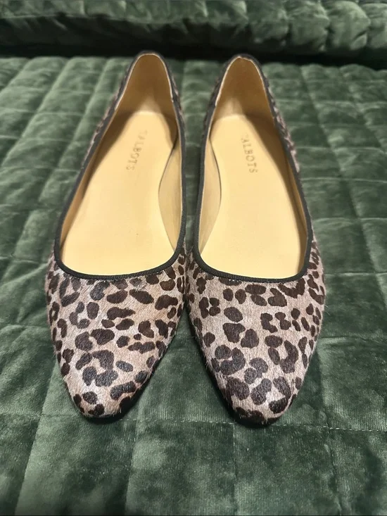Talbots Leopard Haircalf Pointed Toe Ballet Flats - Brown & Black