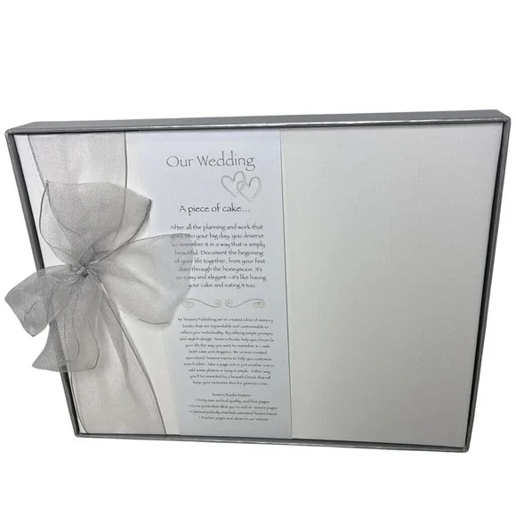 Tessera Publishing Our Wedding Memory Book White Silver Bow Acid‎ Free 42 Pages