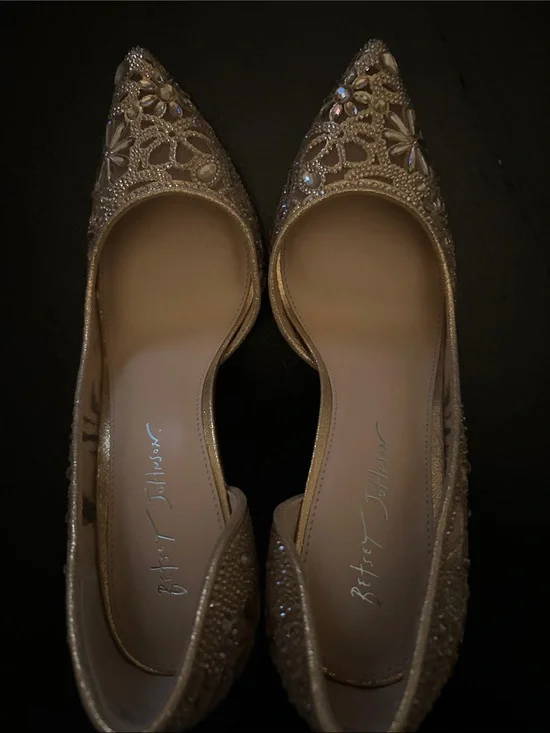 Betsey Johnson Gold Beaded Pointed Toe Pumps