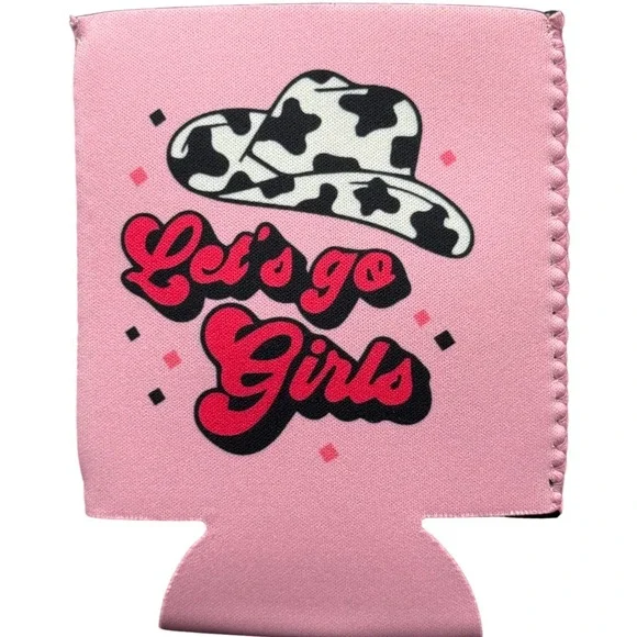 Cowboy Hat Let's Go Girls Pink‎ Can Cooler Holder Sleeve