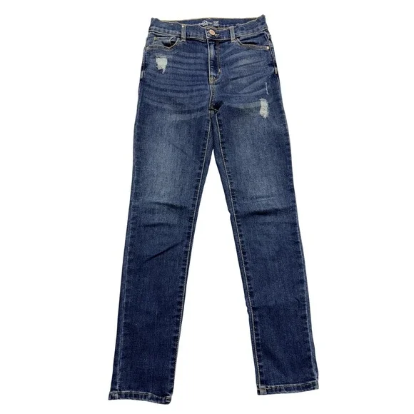 Jordache Jeans Girls 12‎ Slim Blue Skinny Stretch Medium Wash Distressed Denim