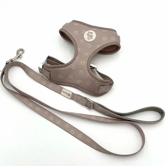 Ever Woof Asteria Taupe Star Harness and Leash Bundle Set Size Small