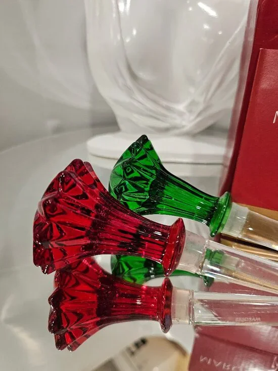 Waterford Marquis Set of 2 Vintage Crystal Wine Stoppers, red/green in Box