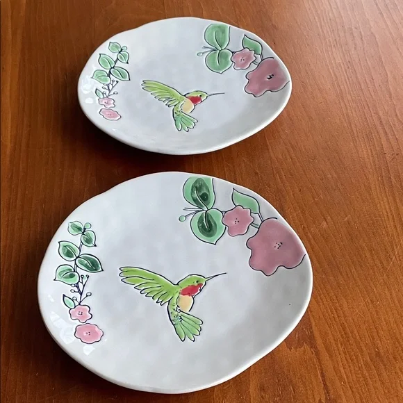 Eli + Ana Pair of 2 - Hummingbird Floral Salad Plates - 7 3/4”
