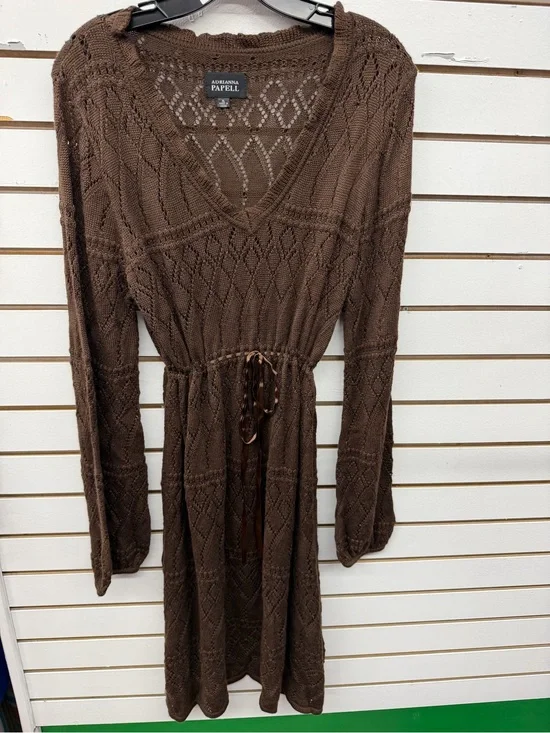 Adrianna Papell Brown Open Knit Drawstring Sweater Dress XL